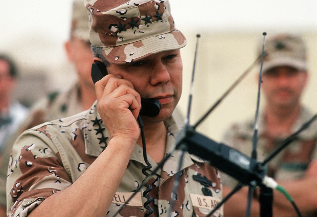 Chairman of the Joint Chiefs of Staff, General Colin Powell uses NSA technology to communicate securely with the Pentagon during Operation Desert Shield