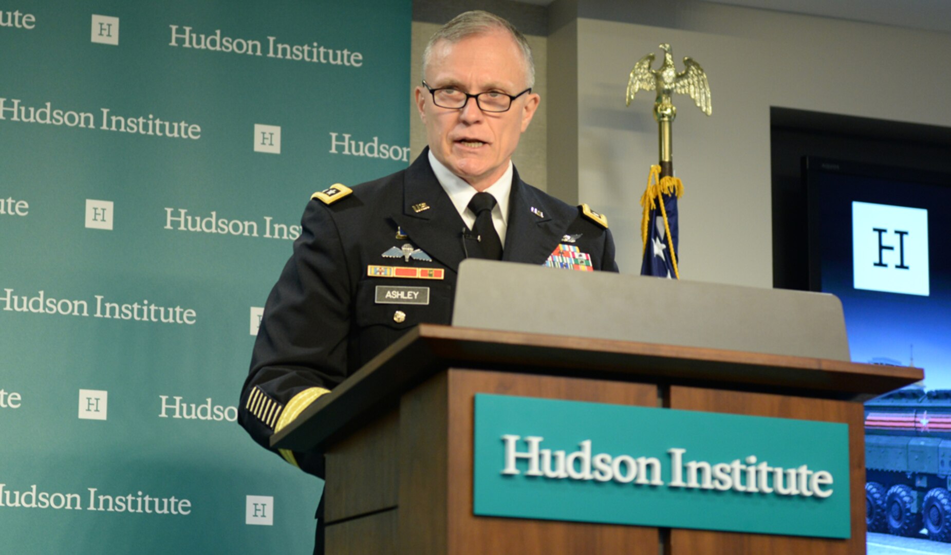 Defense Intelligence Agency Director Lt. Gen. Robert P. Ashley Jr. delivers keynote remarks at The Arms Control Landscape event hosted by the Hudson Institute, May 29. (Photo courtesy of the Hudson Institute)