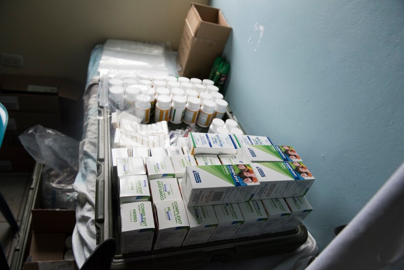 Preventative health medicines such as vitamins sit on table during a Pediatric Medical Readiness Training Exercise May 23, 2019 in La Paz, Honduras. MEDRET missions allow JTF-B medical personnel to train in their areas of expertise, while providing a service and strengthening partnership with the host nation. The service members saw approximately 120 patients during the mission. (U.S. Air Force photo by Staff Sgt. Eric Summers Jr.)