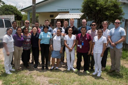 Medical personnel from Joint Task Force – Bravo pose with local medical practitioners after completing a Pediatric Medical Readiness Training Exercise May 23, 2019 in La Paz, Honduras. MEDRET missions allow JTF-B medical personnel to train in their areas of expertise, while providing a service and strengthening partnership with the host nation. The service members saw approximately 120 patients during the mission. (U.S. Air Force photo by Staff Sgt. Eric Summers Jr.)