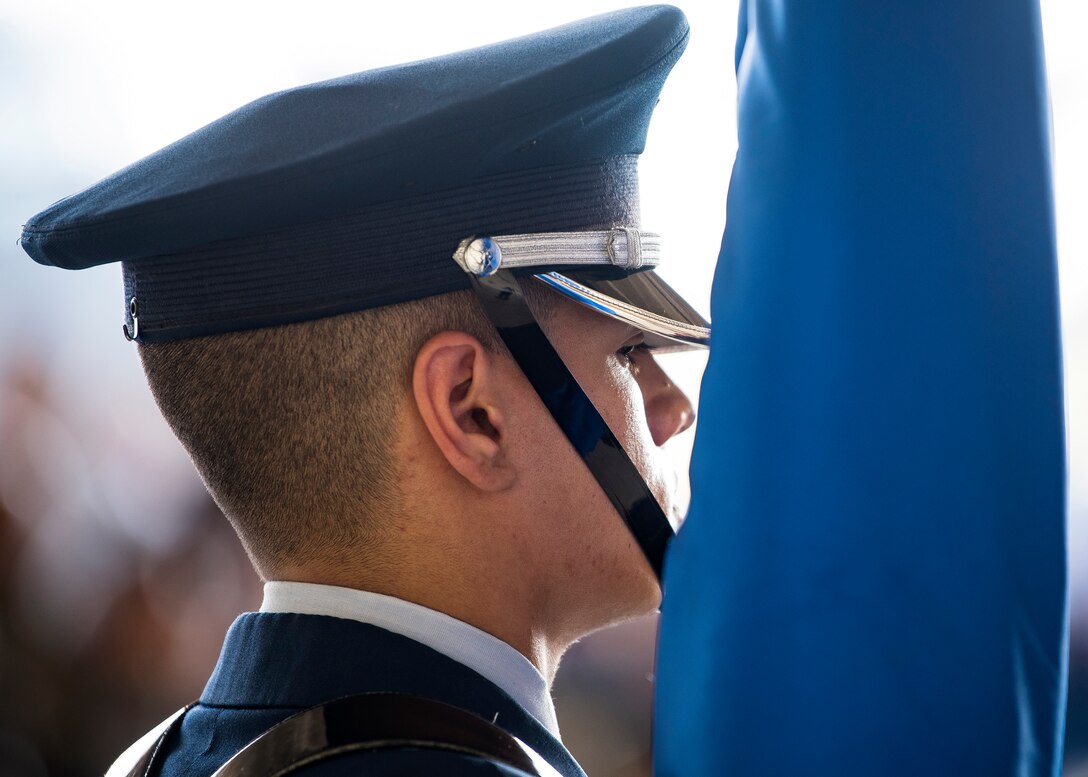 A Moody Air Force Base Honor Guardsman stands in formation prior to a change of command ceremony, May 31, 2019, at Moody Air Force Base, Ga. The ceremony is a military tradition that represents a formal transfer of a unit’s authority and responsibility from one commander to another. (U.S. Air Force photo by Airman 1st Class Eugene Oliver)