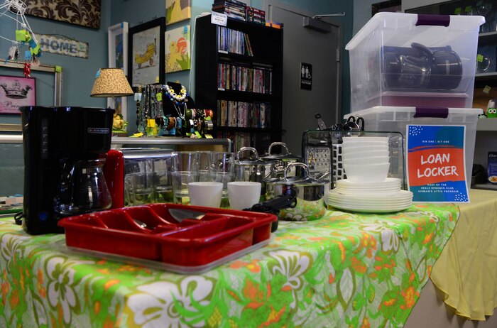 A photo of kitchenware sitting on display in the thrift shop on Beale.