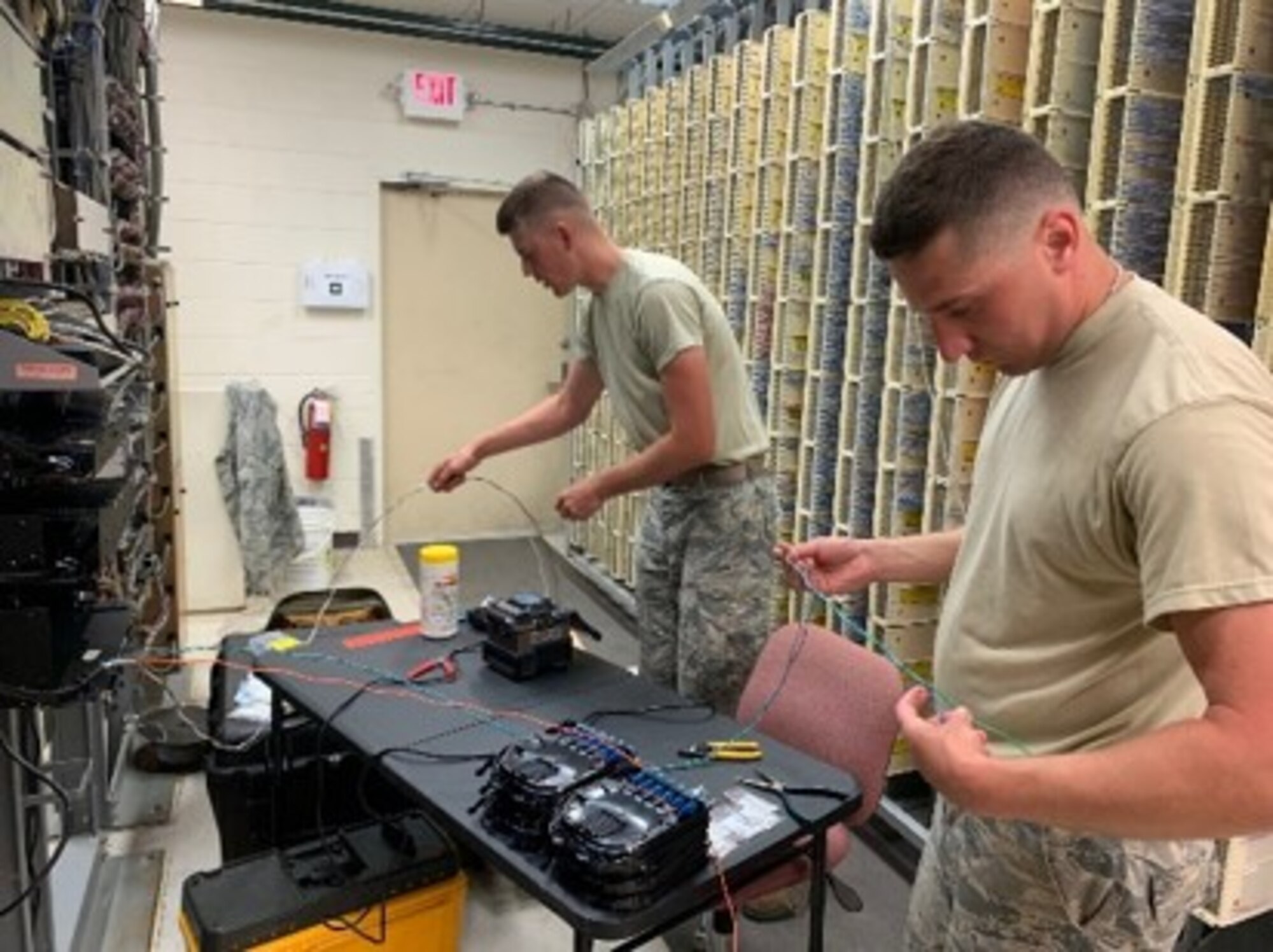 210th Engineering Installation Squadron Airmen from the Minnesota Air National Guard work on a cable installation project at Patrick Air Force Base on Feb. 21, 2019. (Courtesy photo)