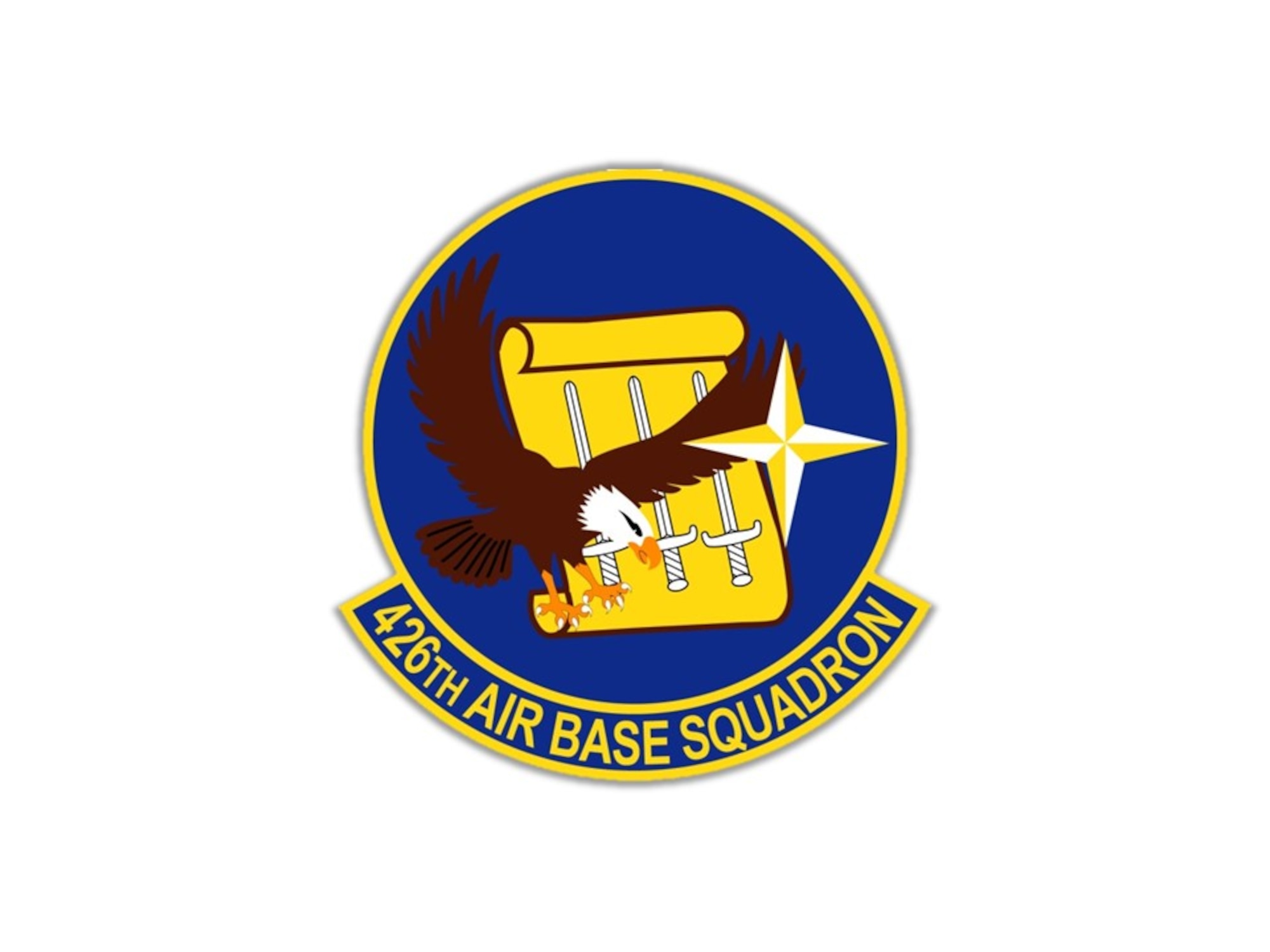 The shield of the 426th Air Base Squadron includes several elements of special significance.  The Eagle is a symbol of our nation, the United States of America.  The compass rose is the symbol of the North Atlantic Treaty Organization; the United States and Norway are founding members of the 29-member Alliance.  The three swords represent the Sverd i fjell, a local monument on the shore of the Hafjrsfjord where in the year 872 following the Battle of Hafjrsfjord, Harald håfagre united all of Norway as one Kingdom. (Courtesy photo)