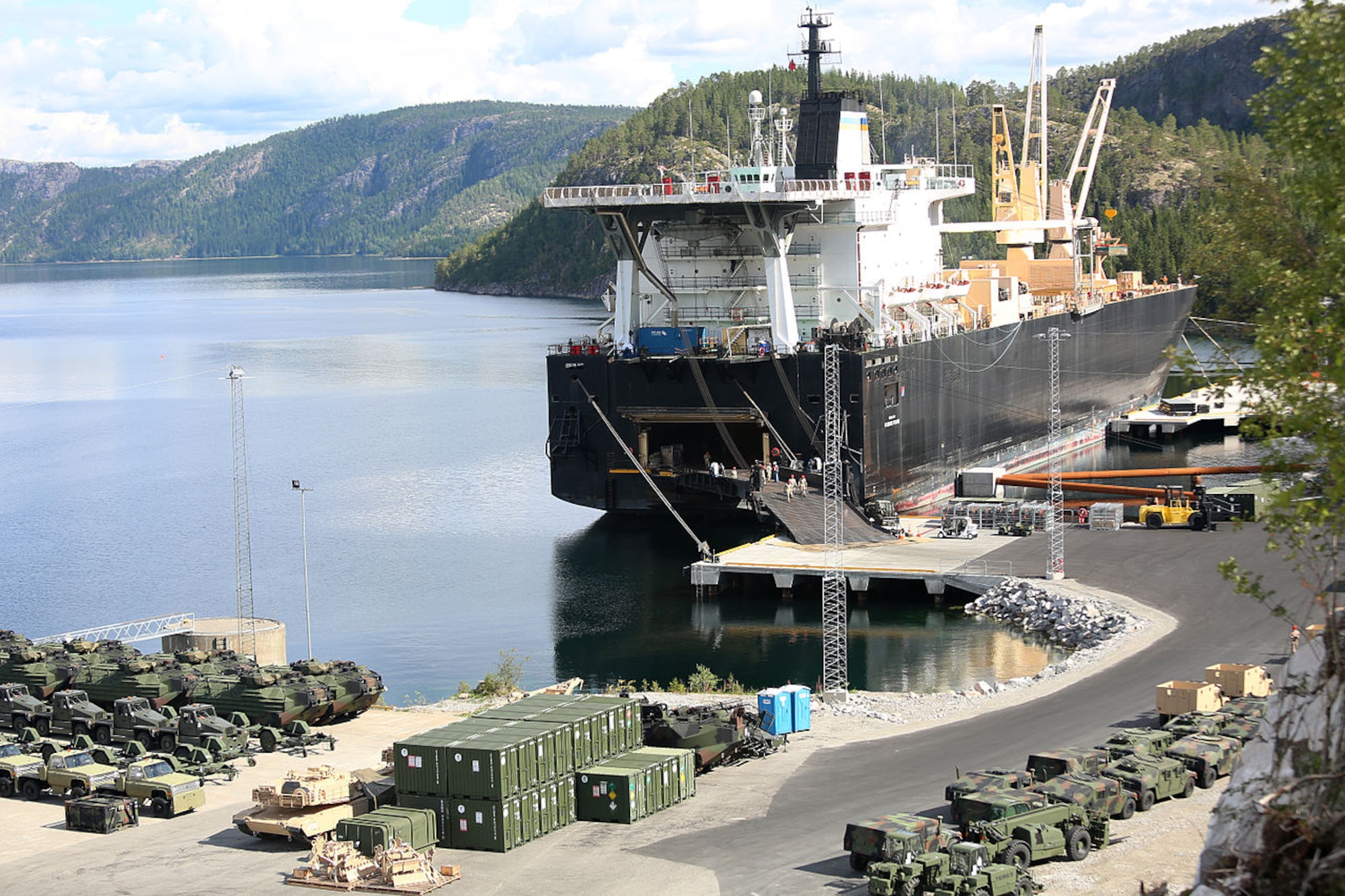 The 426th Air Base Squadron Logistics Flight supports the arrival of new equipment for the Marine Corps Prepositioning Program-Norway in Trøndelag. (U.S. Air Force Courtesy Photo)