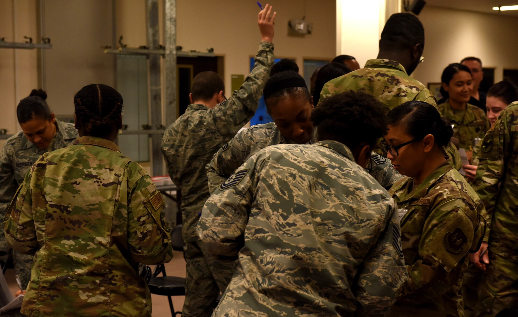 Members of the 39th Medical Support Squadron participate in an icebreaker during the Medical Services Corps Officers Appreciation Week kick-off event, Oct. 28, 2019, at Incirlik Air Base, Turkey. The Department of Defense designated the last week in October to recognize the contributions medical support functions provide to patient care in the armed forces. (U.S. Air Force photo by Staff Sgt. Trevor Rhynes)