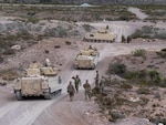 U.S. Soldiers with the 4-118th Infantry Regiment, 30th Armored Brigade Combat Team, North Carolina Army National Guard (attached to the 218th Maneuver Enhancement Brigade, South Carolina Army National Guard) conduct gunnery training with the M2A2 Bradley Fighting Vehicle at Fort Bliss, Texas, in September 2019. The 30th Armored Brigade Combat Team is mobilized for Operation Spartan Shield in the Middle East and includes units from the North Carolina, South Carolina, Ohio and West Virginia Army National Guard.