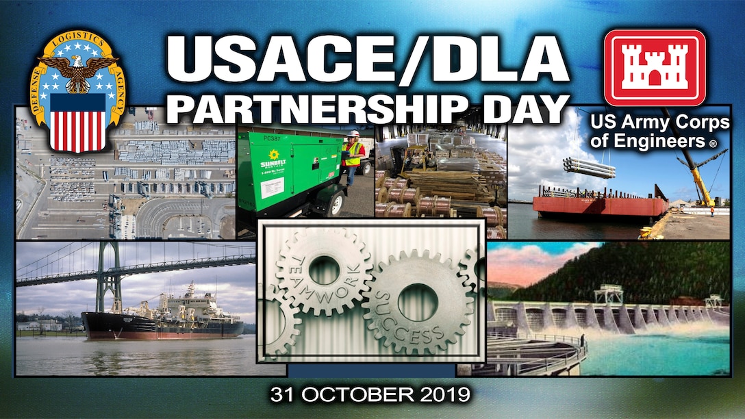 Graphic with photos of various projects USACE supports with DLA's help.