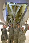 Students from the 373rd Training Squadron Detachment 8 Mission Ready Airmen practice a pre-flight inspection on the exterior of a KC-46A Pegasus Oct. 29, 2019, at McConnell Air Force Base, Kan.