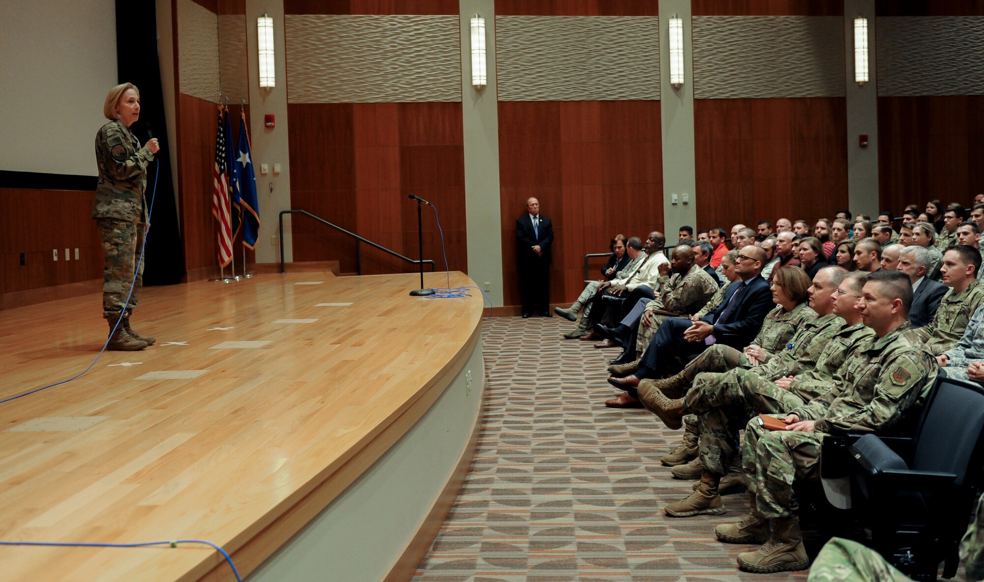 Lt. Gen. VeraLinn “Dash” Jamieson, Deputy Chief of Staff for Intelligence, Surveillance, Reconnaissance and Cyber Effects Operations, addresses members of the National Air and Space Intelligence Center here Oct. 17, 2019. NASIC is a field operating agency that reports directly to HAF A2/6. (U.S. Air Force photo by Senior Airman Samuel Earick)