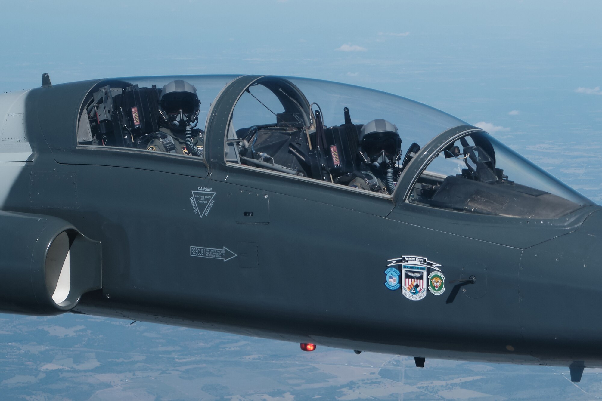 Air Force pilots conduct instructor pilot training in a T-38C Talon
