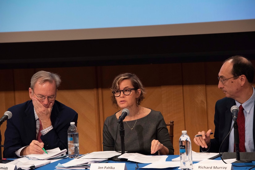 Woman on panel speaks.