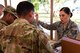 U.S. Air Force Staff Sgt. Slone LaFountain, 355th Medical Group public health technician, checks in Airmen to go through medical processing during exercise Bushwhacker 19-08 at Davis-Monthan Air Force Base, Arizona, Oct. 29, 2019. Through Bushwhacker 19-08, the 355th MDG is helping increasing lethality and readiness across the Wing by improving on its ability to rapidly deploy Airmen. (U.S. Air Force photo by Airman 1st Class Jacob T. Stephens)