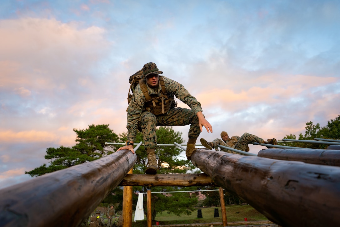 U.S. Marine Cpl. Jeffrey Wik runs through the obstacle course during a fire team competition as part of exercise Fuji Viper 20-1 on Camp Fuji, Japan, Oct. 30, 2019. Fuji Viper is a regularly scheduled training evolution for infantry units assigned to 3rd Marine Division as part of the unit deployment program. The training allows units to maintain their lethality and proficiency in infantry and combined arms tactics. Wik is assigned to 4th Marine Regiment, 3rd Marine Division, and a native of Naperville, Ill.