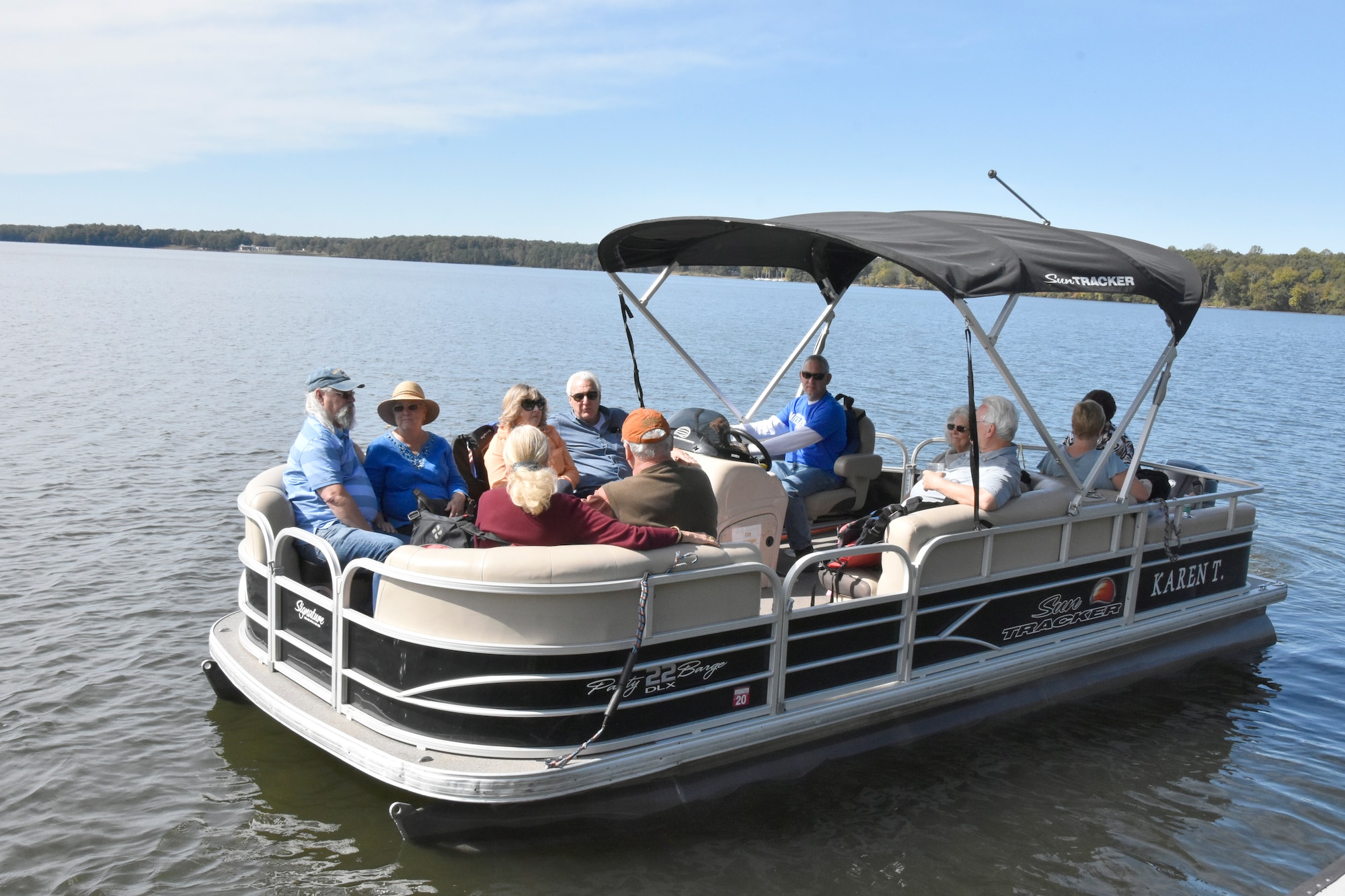 Several attendees of the Military Appreciation Day: Past, Present and Future event spend time boating Oct. 18 on Woods Reservoir. Boat rides were one of several activities at the event at the Arnold Lakeside Center. Military Appreciation Day is held annually at Arnold Air Force Base as a way to say “thank you” to veterans and active-duty service members and their families. (U.S. Air Force photo by Bradley Hicks)