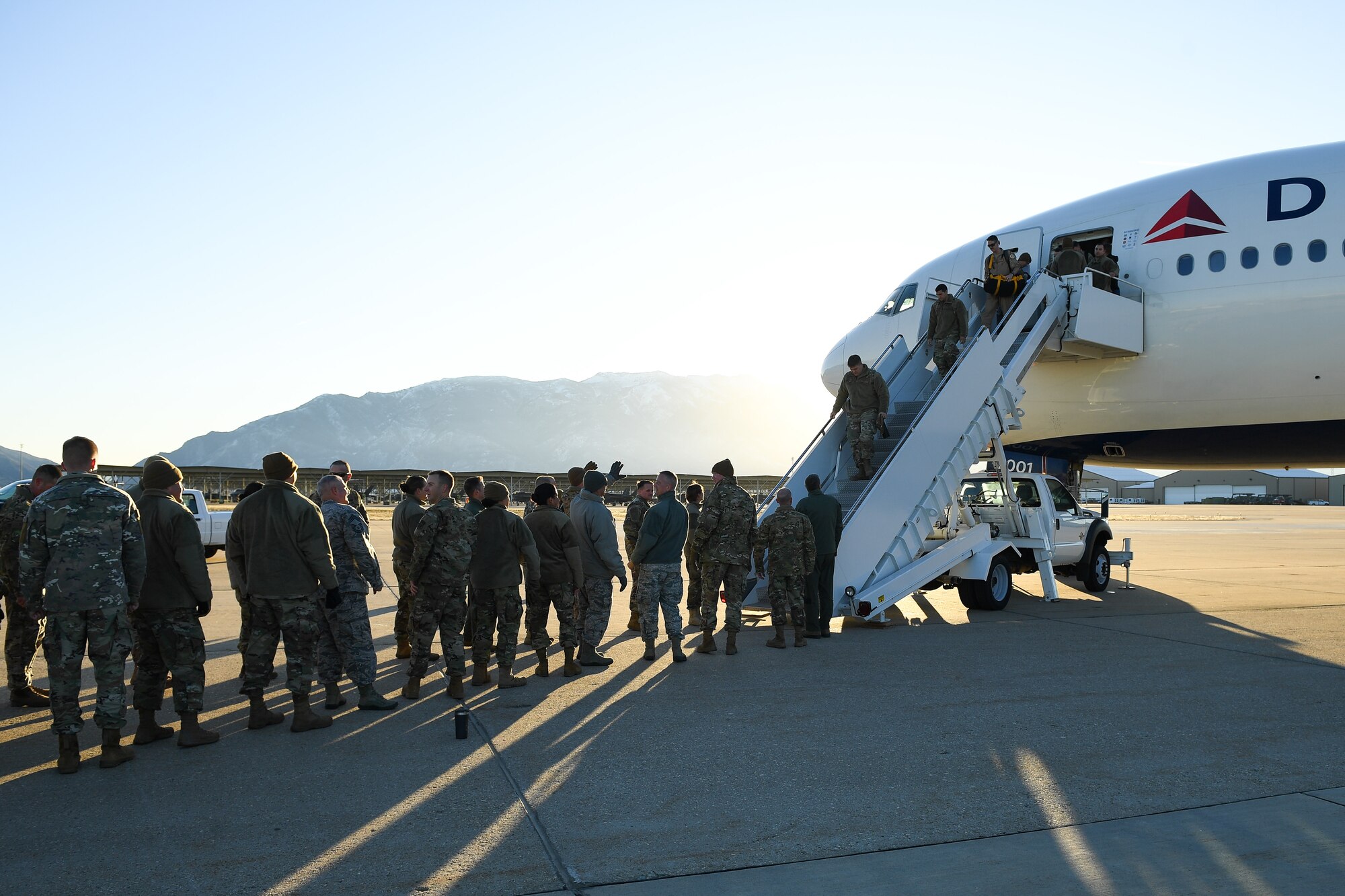 Airmen from the active duty 388th and Reserve 419th Fighter Wings return home on Nov. 1, 2019, following a six-month deployment to Al-Dhafra Air Base, United Arab Emirates. The 4th Fighter Squadron's deployment was the first F-35A Lightning II combat deployment. The Airmen supported the United States Air Force Central Command Mission in Region. (U.S. Air Force photo by R. Nial Bradshaw)