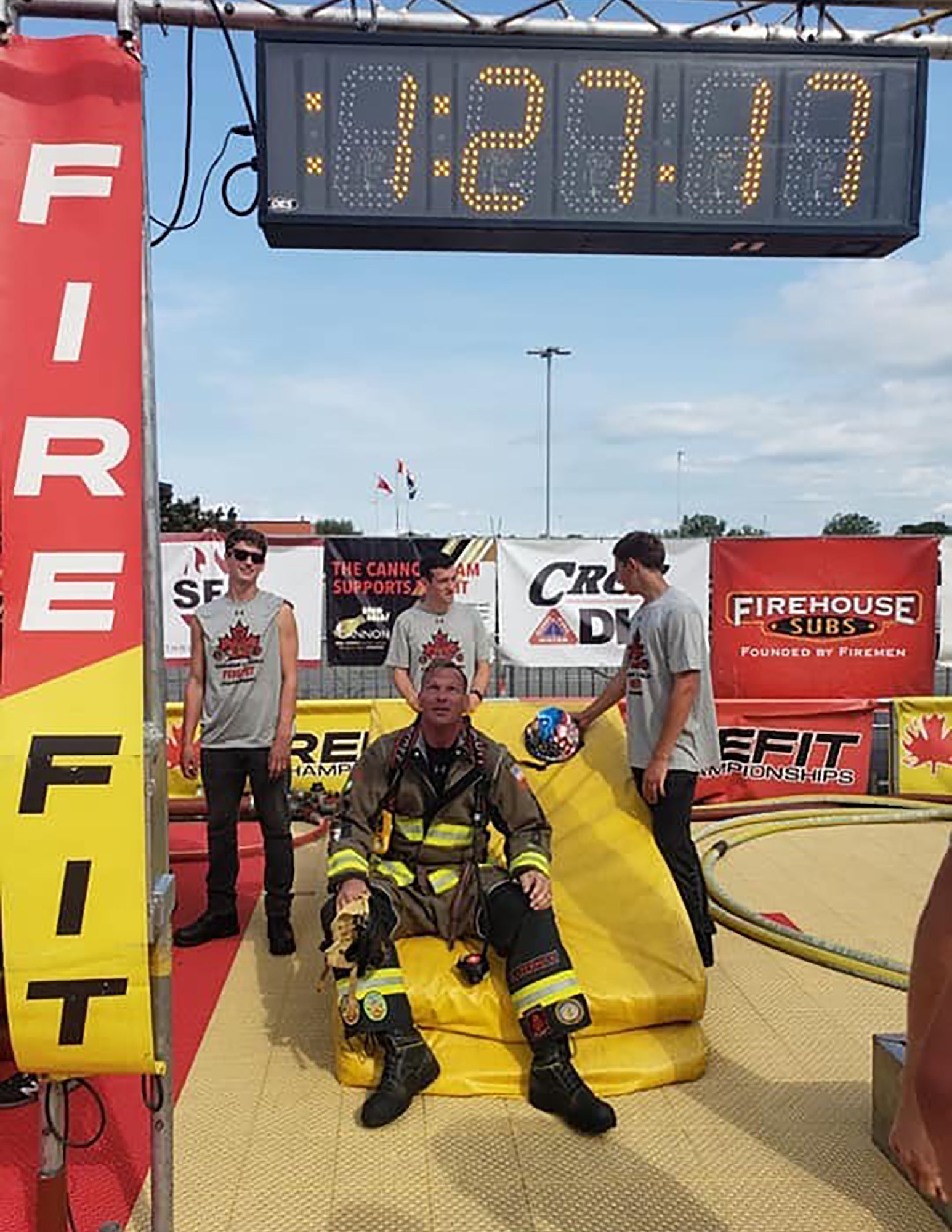 Master Sgt. Sean Sullivan, 445th Civil Engineer Squadron, assistant fire chief of operations, competes during recent FireFit World events. Competing against 400 individuals from five different countries at the FireFit World Championships, Sullivan was named world champion in the chief’s division.