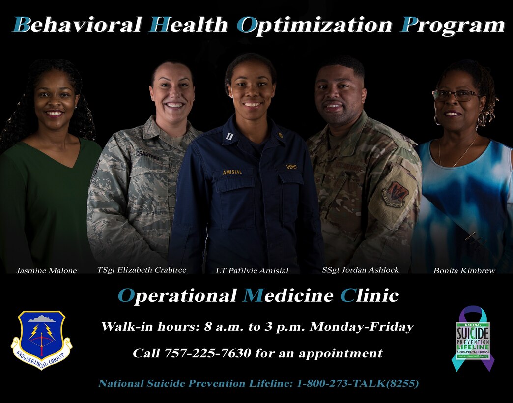The BHOP program is a one-stop shop for mental health assistance within the 633rd Medical Group's Operational Medicine Clinic in the Langley Hospital.
