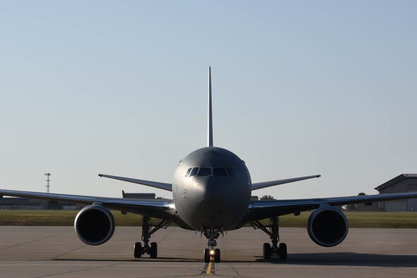 The 22nd Air Refueling Wing’s 16th KC-46A Pegasus taxis on the flightline Nov. 1, 2019, at McConnell Air Force Base, Kan. The KC-46 has been serving alongside the KC-135 Stratotanker since the first arrival on January 25, 2019. (U.S. Air Force photo by Airman 1st Class Marc A. Garcia)