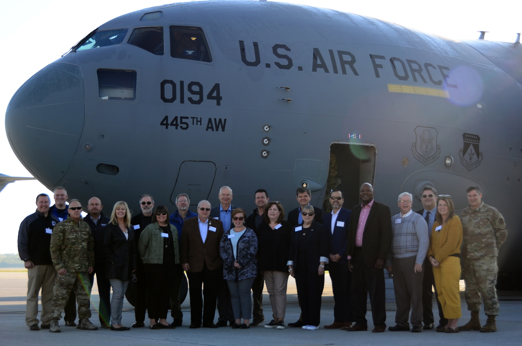 Nineteen Greater Dayton area civic leaders participated in a civic leader tour hosted by the 445th Airlift Wing Oct. 9-10 at both Peterson Air Force Base and the Air Force Academy in Colorado Springs, Colorado. The group left Wright-Patterson Air Force Base onboard one of the wing’s C-17 Globemaster IIIs to Peterson Air Force Base, Colorado.