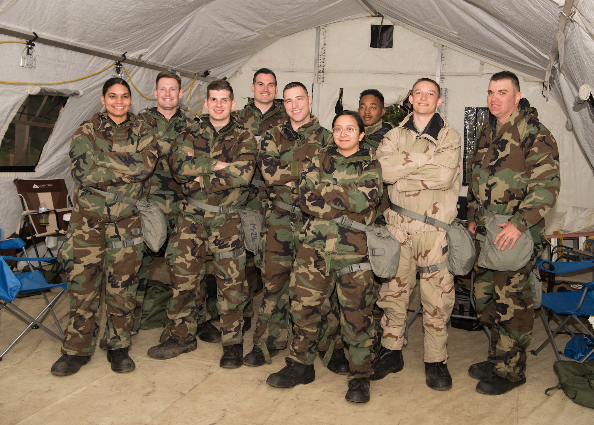 Team “Scott’s tots”, made up of 509th Contracting Squadron Airmen, stands for a photo during a mock deployment exercise, Oct. 9, 2019, at Whiteman Air Force Base, Missouri. The team competed with the ‘DeceptiCONS’, another 509th CONS team, as regional contracting offices throughout the notional mobilization to Mogadishu, Somalia. (U.S. Air Force photo by Airman 1st Class Parker J. McCauley)