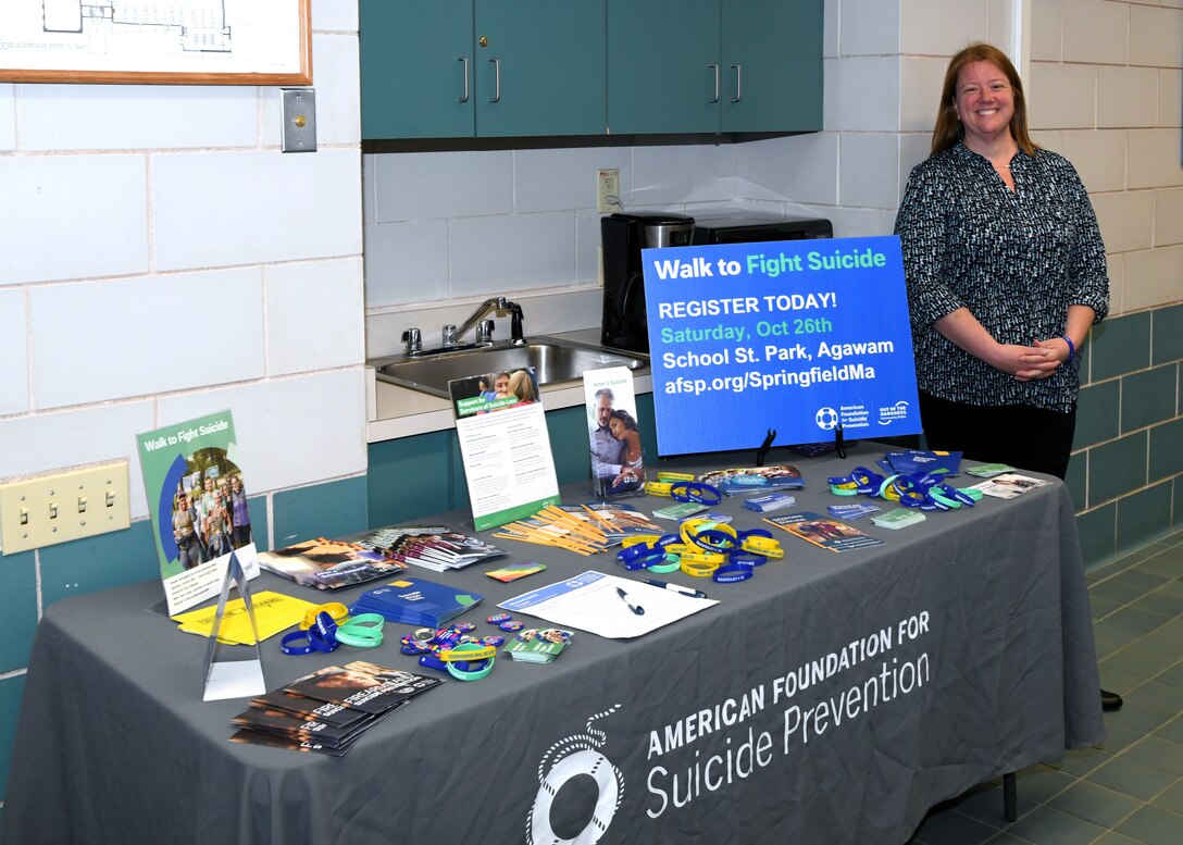 The 104th Fighter Wing hosts the September breakfast for the Greater Westfield Chamber of Commerce. Present at the event was the American Foundation for Suicide Prevention.  The AFSP is the nation's largest non-profit dedicated to saving lives and bringing hope to those affected by suicide. (U.S. Air National Guard photo by Airman Basic Camille Lienau)
