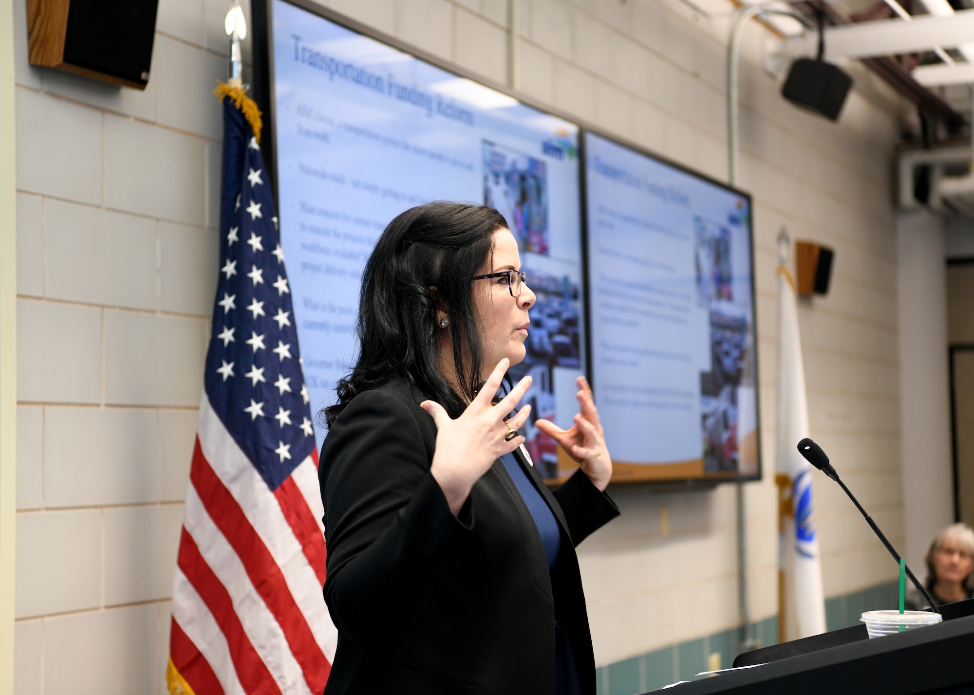 The 104th Fighter Wing hosts the September Breakfast for the Greater Westfield Chamber of Commerce. Katie Holahan Vice President of Government Affairs at Associated Industries of Massachusetts was the keynote speaker. AIM is an organization dedicated to supporting pro-business legislation and helping employers make sense of confusing employment laws. (U.S. Air National Guard photo by Airman Basic Camille Lienau)