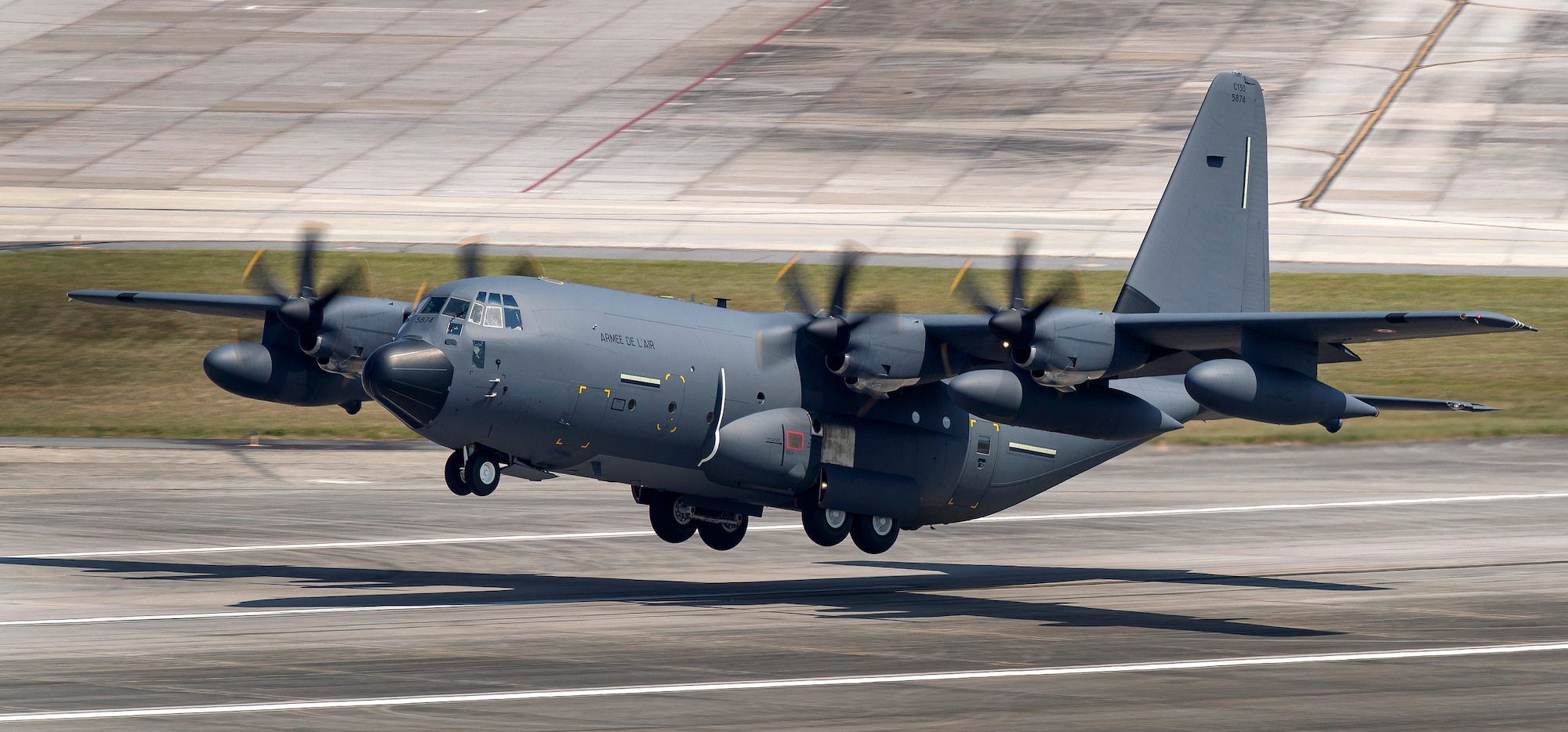 A French KC-130J in flight. The Air Force Life Cycle Management Center played a key role in delivering two KC-130J and two C-130Js to a joint French and German squadron at  Évreux-Fauville Air Base, France. (Photo by Todd R. McQueen, Lockheed Martin)