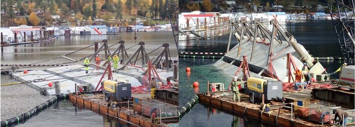 Barge being parbuckled