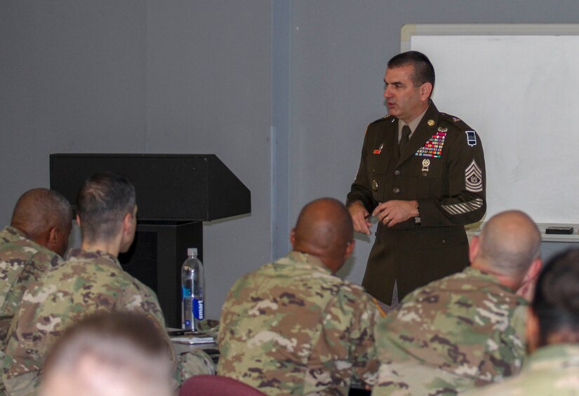 Command Sgt. Maj. Dennis J. Thomas, 80th Training Command (TASS) senior enlisted leader, spoke to the key noncommissioned officers for the 94th Training Division (Force Sustainment) and its subordinate units during a Command Sergeant Major Leadership Huddle held in San Antonio, Texas, on September 26-29, 2019. The 94th TD supports the 80th TC's mission of more than 2,700 instructors providing essential training to Army Active Duty, Reserve, and National Guard Soldiers.