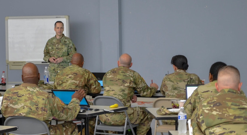 Brig. Gen. Stephen Iacovelli, commanding general for the 94th Training Division-Force Sustainment, spoke to the key noncommissioned officers for the 94th TD and its subordinate units during a Command Sergeant Major Leadership Huddle held in San Antonio, Texas, Sept. 26-29, 2019. The 94th TD resources and conducts specified military occupational specialty reclassification, NCO, and officer educational and functional training.