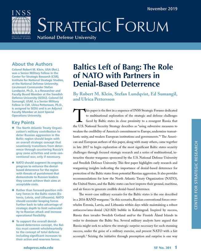 Baltics Left of Bang: The Role of NATO with Partners in Denial-Based Deterrence