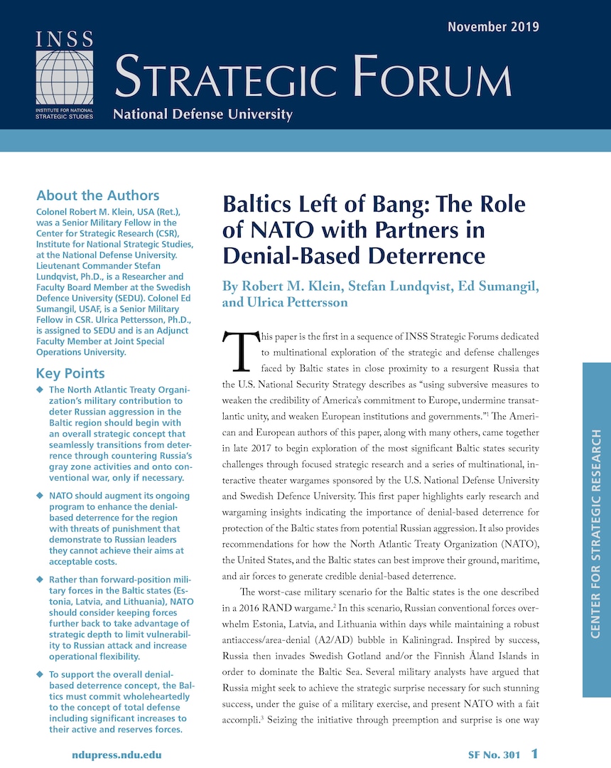 Baltics Left of Bang: The Role of NATO with Partners in Denial-Based Deterrence