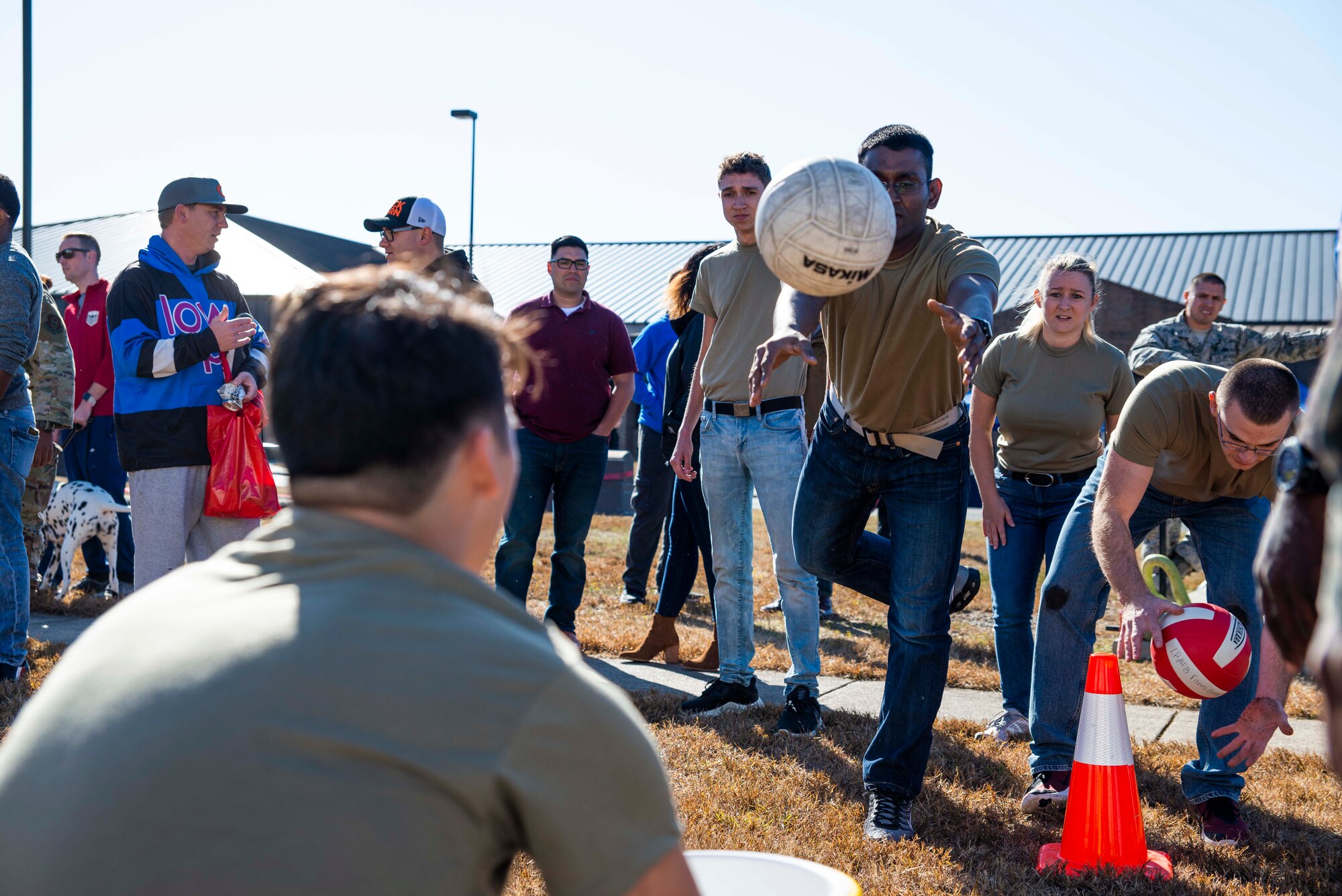 Airmen compete in a fitness challenge during the family day event held on Nov. 2, 2019, at Little Rock Air Force Base, Ark. The 913th Airlift Group hosted the event, celebrating and showing appreciation for family members' support of their Airmen. Nearly 80 percent of the unit are traditional reservists who live across the state and train one weekend a month, two-weeks a year. (U.S. Air Force Reserve photo by Senior Airman Chase Cannon)