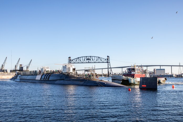 USS Wyoming (SSBN-742) successfully undocked at Norfolk Naval Shipyard (NNSY) Nov. 6, a key milestone in the boat’s Engineered Refueling Overhaul (ERO).