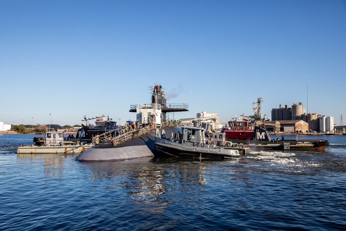 USS Wyoming (SSBN-742) successfully undocked at Norfolk Naval Shipyard (NNSY) Nov. 6, a key milestone in the boat’s Engineered Refueling Overhaul (ERO).