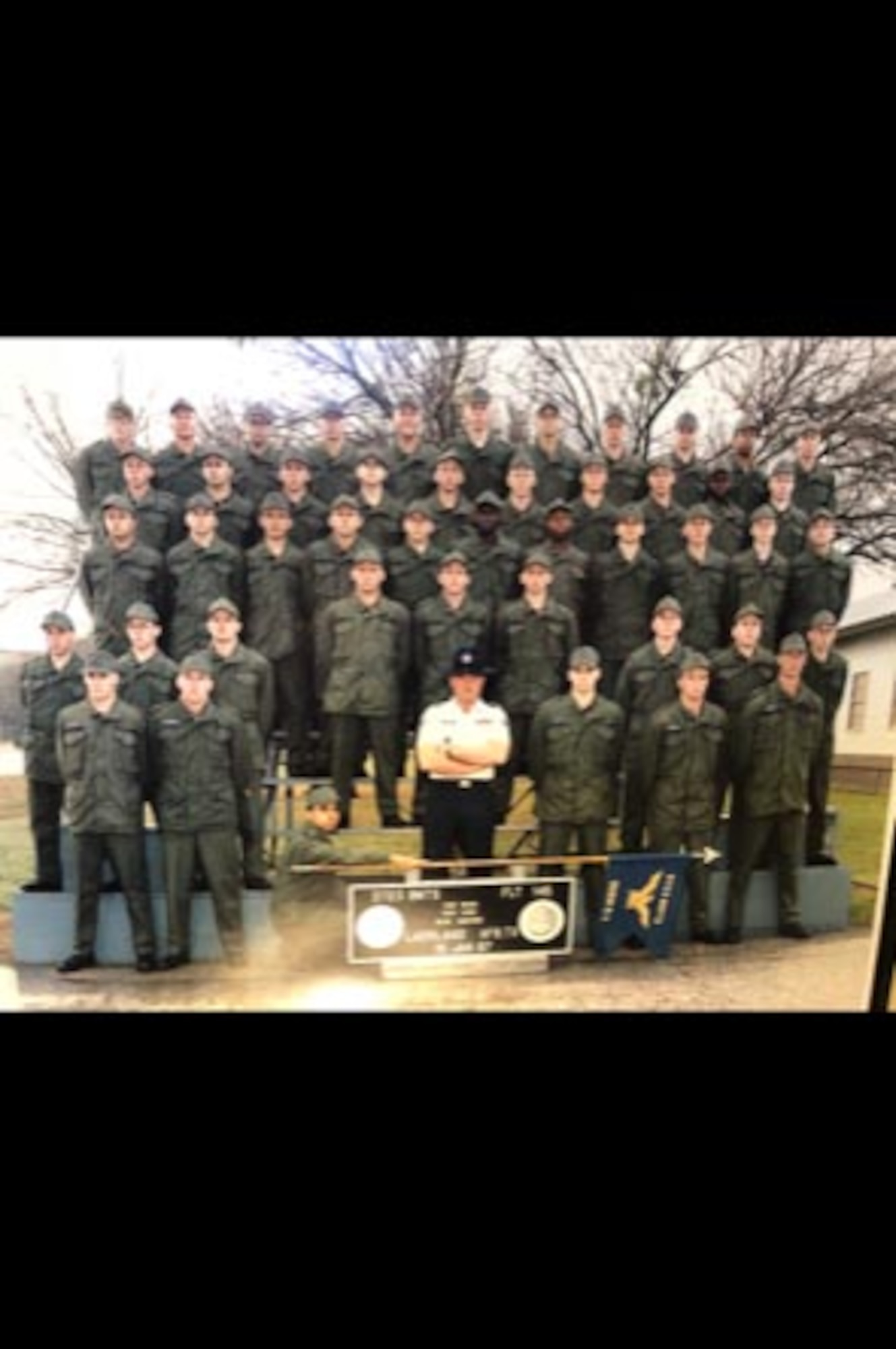 Bret Bowers, Mann-Grandstaff Veteran Affairs Medical Hospital Public Affairs officer former U.S. Air Force buck sergeant, (bottom row, second from left) poses with the rest of his Basic Military Training flight at Lackland Air Force Base, Texas, January 15, 1987. (Courtesy photo)