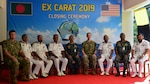Chattogram, Bangladesh (Nov. 7, 2019) U.S. and Bangladesh Navy senior delegates come together for a group photo during the closing ceremony of Cooperation Afloat Readiness and Training (CARAT) Bangladesh 2019. This year marks the 25th iteration of CARAT, a multinational exercise designed to enhance U.S. and partner navies' abilities to operate together in response to traditional and non-traditional maritime security challenges in the Indo-Pacific region.