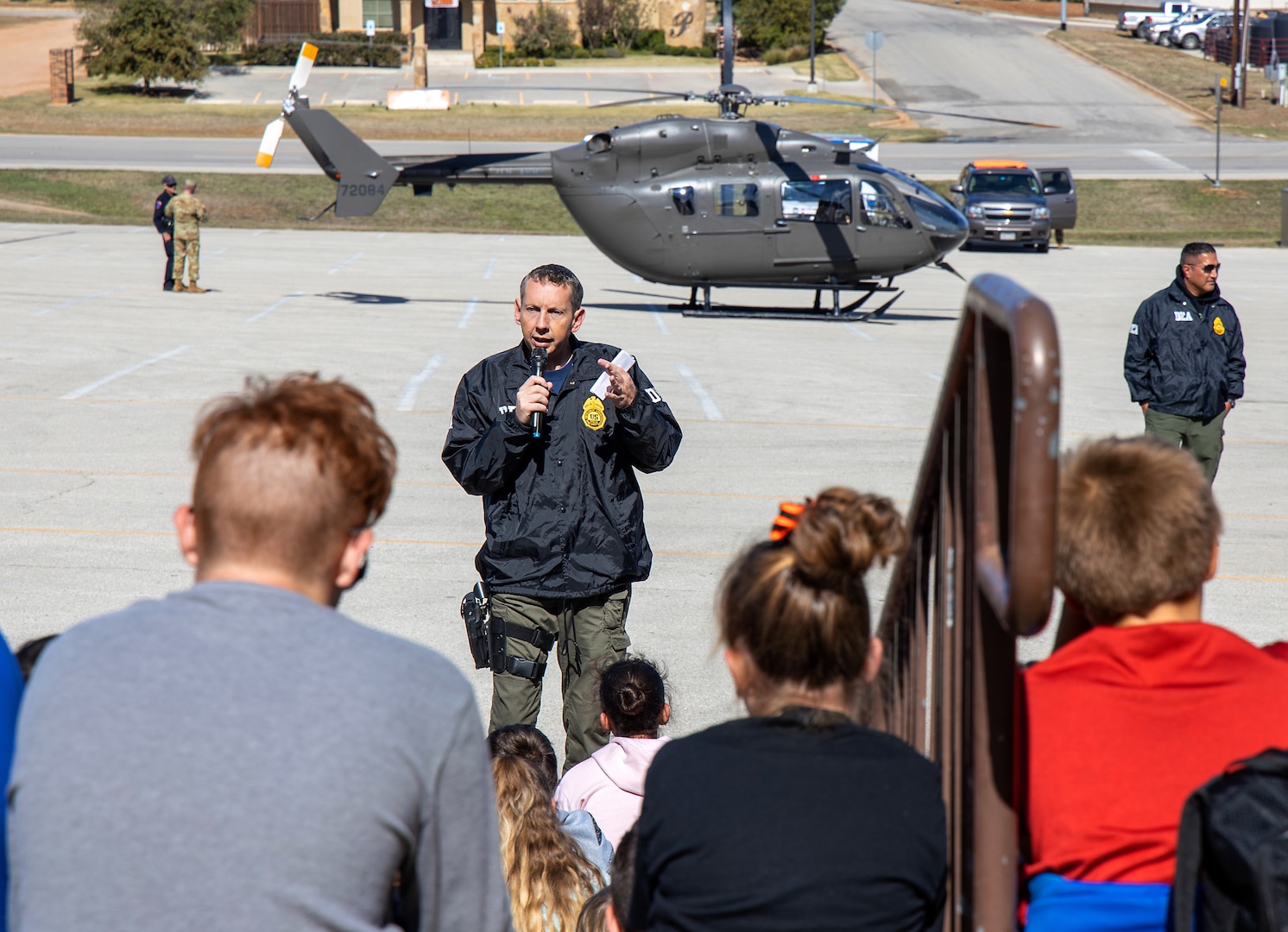 The Texas National Guard Joint Counterdrug Task Force flew Drug Enforcement Administration special agents in an Army National Guard Lakota helicopter to five Austin-area schools to talk about drug abuse prevention and awareness.
