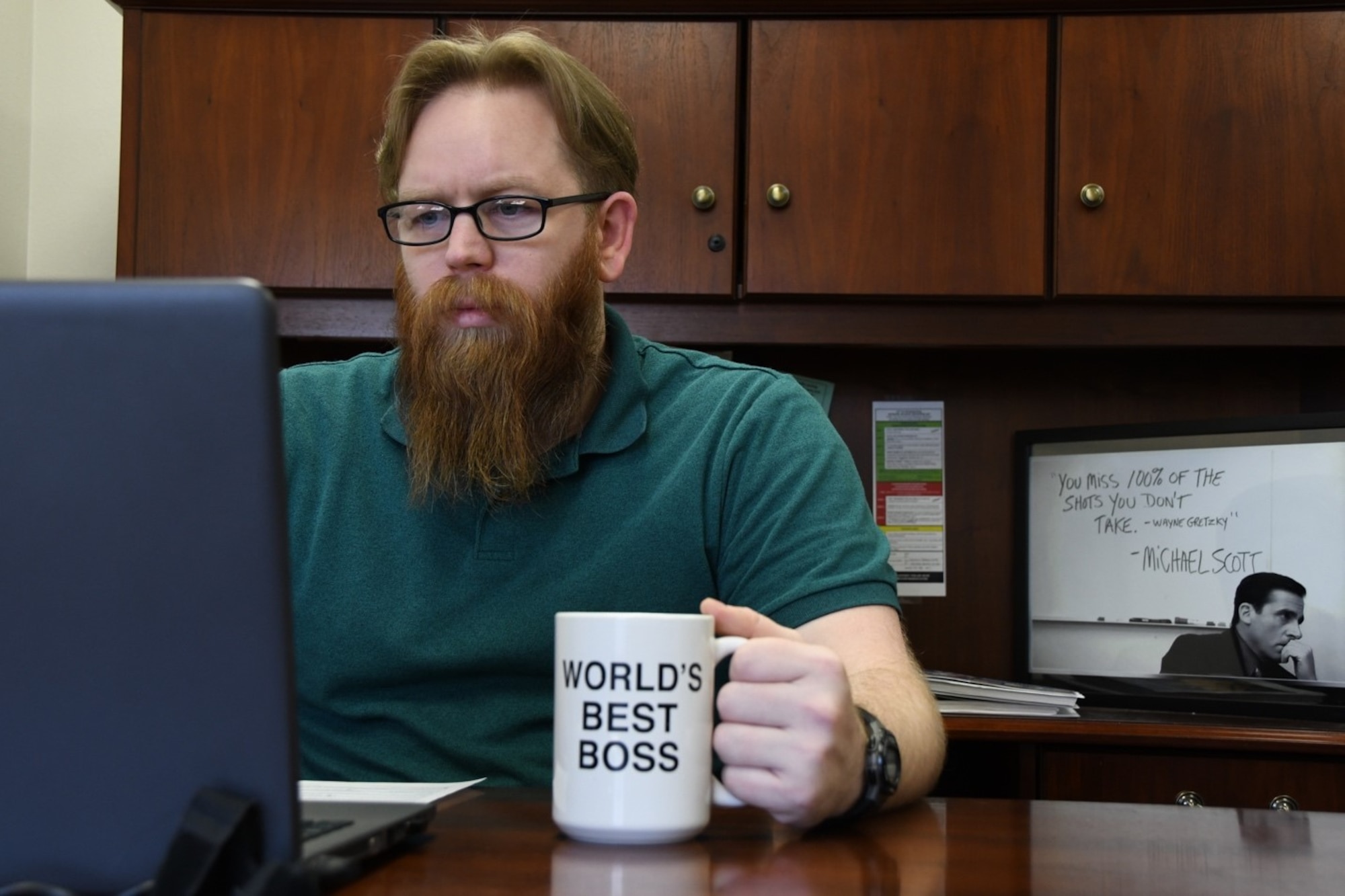 Ryan Lynn, Veterans Affairs veteran benefits advisor, inputs client information into the Veterans Affairs data base following a meeting with a service member Nov. 5, 2019, at McConnell Air Force Base, Kan. Lynn served in the Air Force for 13 years prior to becoming a veterans benefits advisor. (U.S. Air Force photo by Airman 1st Class Nilsa E. Garcia)