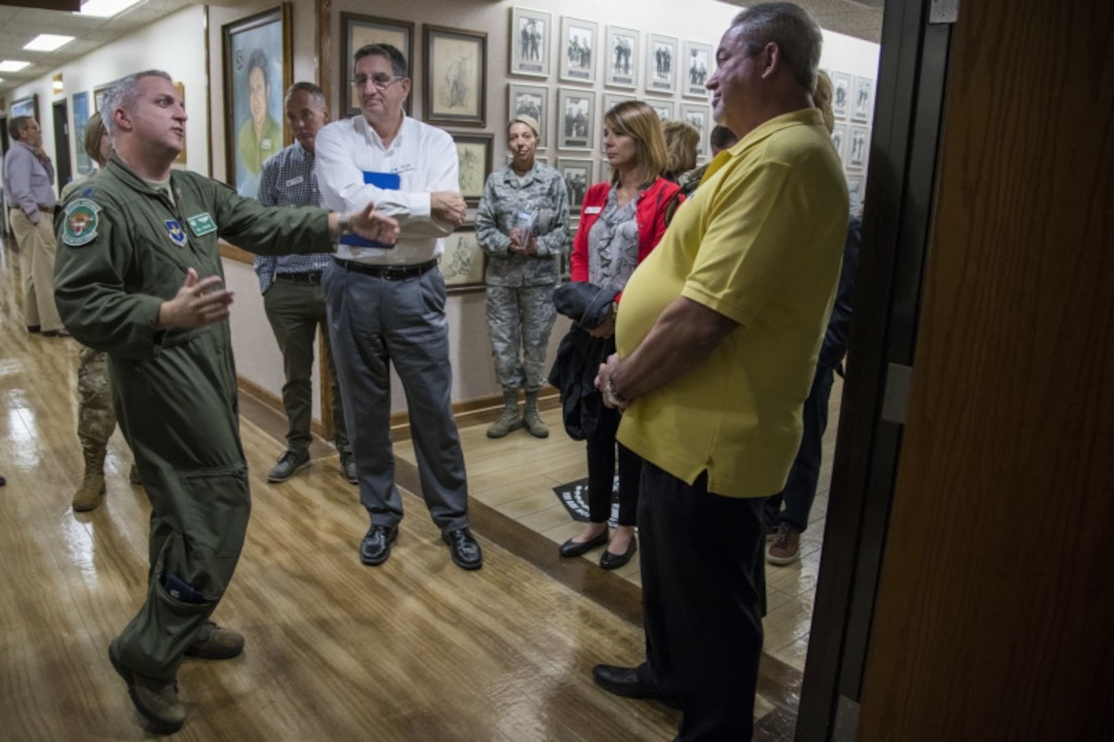 U.S. Air Force Lt. Col. Bill Johnson, 560th Flying Training Squadron commander, speaks to civic leaders about his unit’s mission Nov. 6, 2019. During the visit, civic leaders toured missions of 37th Training Wing, 12th Flying Training Wing, 502nd Air Base Wing and Air Force Recruiting Service, all at Joint Base San Antonio locations. The Air Force Civic Leader Tour Program helps community leaders understand and advocate for the Air Force’s diverse missions.