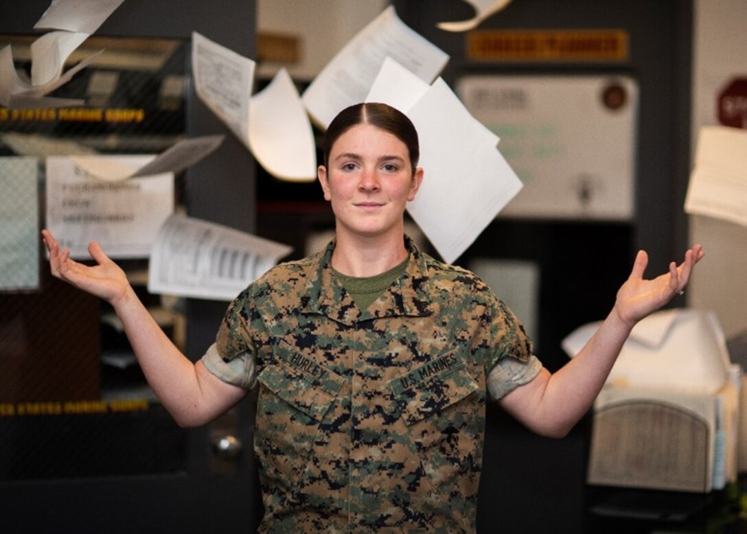 Cpl. Emma Sue Hurley, an administrative specialist with Marine Heavy Helicopter Squadron 464, 2nd Marine Aircraft Wing, poses for a photo aboard Marine Corps Air Station New River, N.C. “The most important way to lead is by example," said Hurley, a Duncan, Okla., native. Hurley was recently awarded a meritorious corporal promotion, ran the Marine Corps Marathon, and graduated the Marine Corps Martial Arts Instructors Course. (U.S. Marine Corps photo by Cpl. Ethan Pumphret)