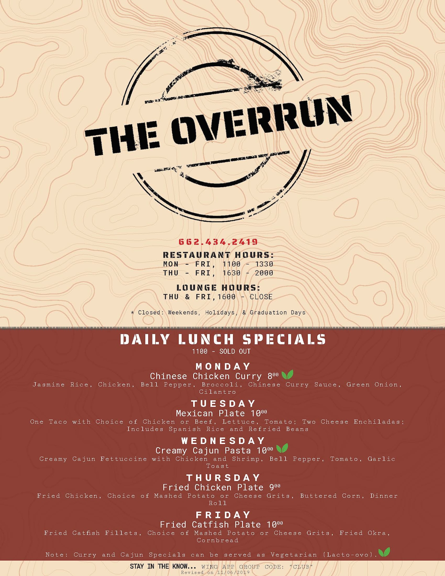 The new menu for the Columbus Club (courtesy graphic)