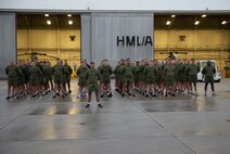 U.S. Marines with Headquarters and Headquarters Squadron, Marine Corps Air Station New River, stand in formation prior to a station-wide formation run on MCAS New River, Nov. 8, 2019. Marines ran in celebration of the Marine Corps’ 244th birthday.