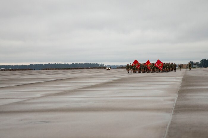 U.S. Marines and Sailors with Marine Corps Air Station New River conduct a station-wide formation run on MCAS New River, Nov. 8, 2019 Marines ran in celebration of the Marine Corps’ 244th birthday.