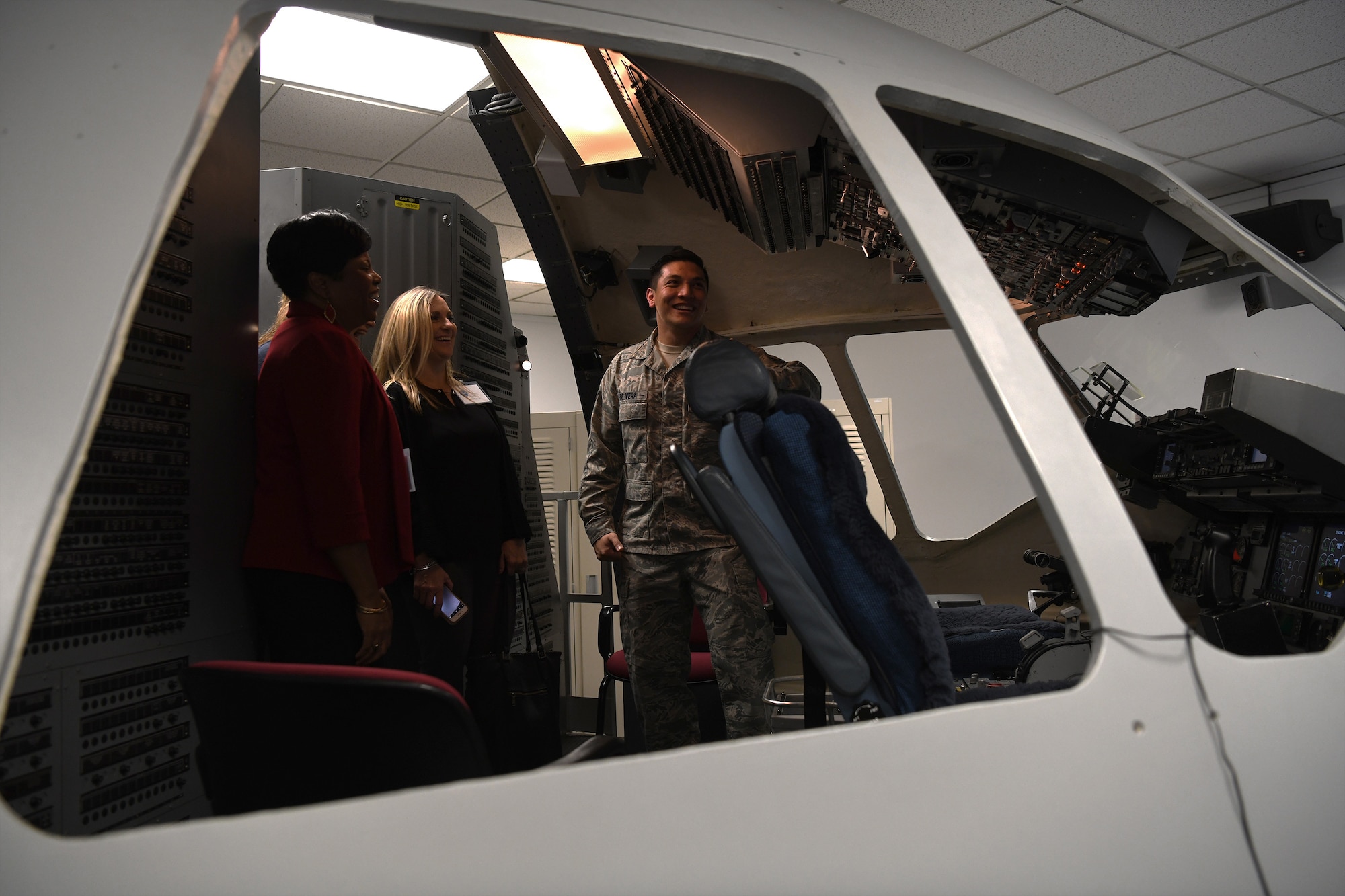 Staff Sgt. Bernhard De Vera, 373rd Training Squadron Detachment 5 instructor, explains the training maintainers go through to Charleston educators at Joint Base Charleston Nov. 7, 2019, as part of a continuing effort to strengthen collaboration between leaders from the base and local community.