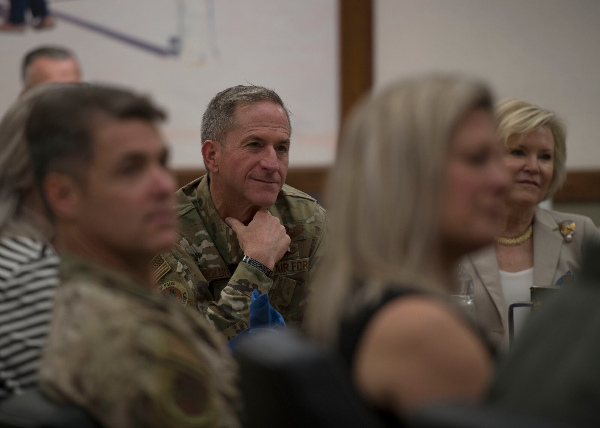 Air Force Chief of Staff Gen. David L. Goldfein and his wife Dawn receive a 56th Fighter Wing mission brief at Luke Air Force Base, Ariz., Nov. 8, 2019.