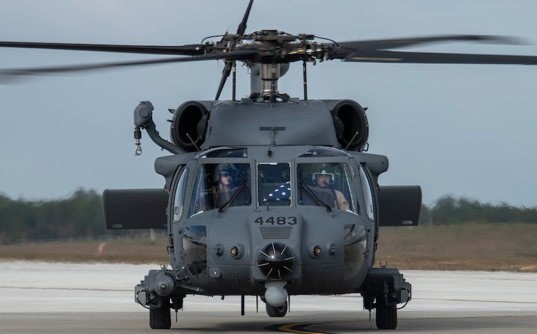 A new HH-60W combat rescue helicopter taxis to its new home Nov. 6, 2020 at Eglin Air Force Base, Fla. The aircraft was delivered to the 413th Flight Test Squadron located at Duke Field. The combat rescue helicopter was the first of two new test aircraft for the developmental test squadron.