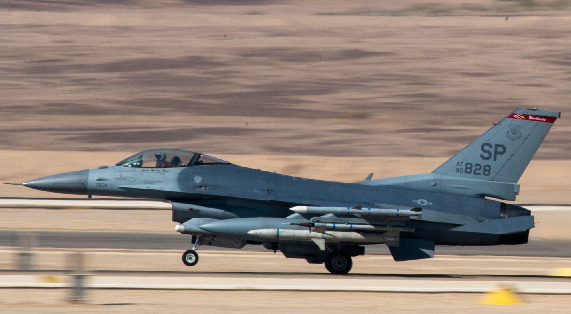 A U.S. Air Force F-16 Fighting Falcon, 480th Expeditionary Fighter Squadron, takes off during Blue Flag 2019 at Uvda Air Base, Israel, November 4, 2019.