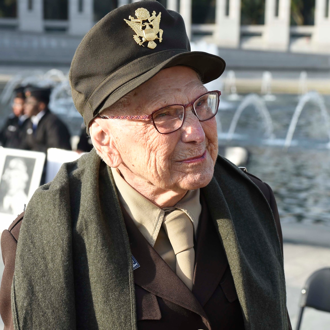 Lady takes in the sights of the World War II Memorial